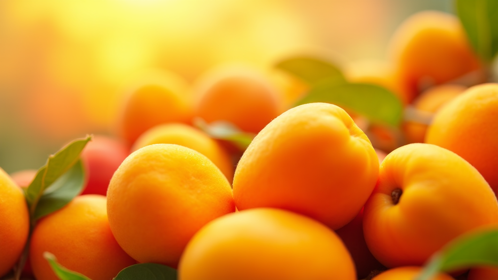 Close-up of apron-clad bartender pouring a signature apricot-infused cocktail from a shaker into a chilled glass, with fresh apricot garnishes and a backdrop of beautifully arranged bottles